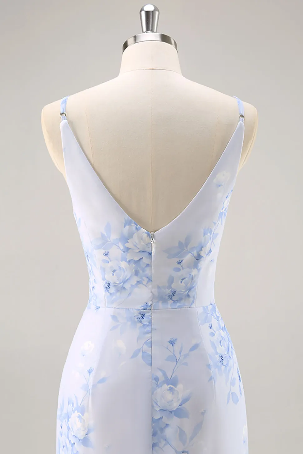 Azul Decote em V Bainha Flores Vestido Para Casamento Convidada com fenda