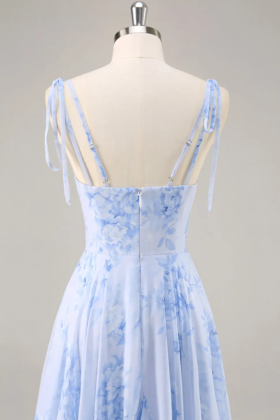 Azul Decote em V Chiffon Flores Longos Vestido Para Casamento Convidada