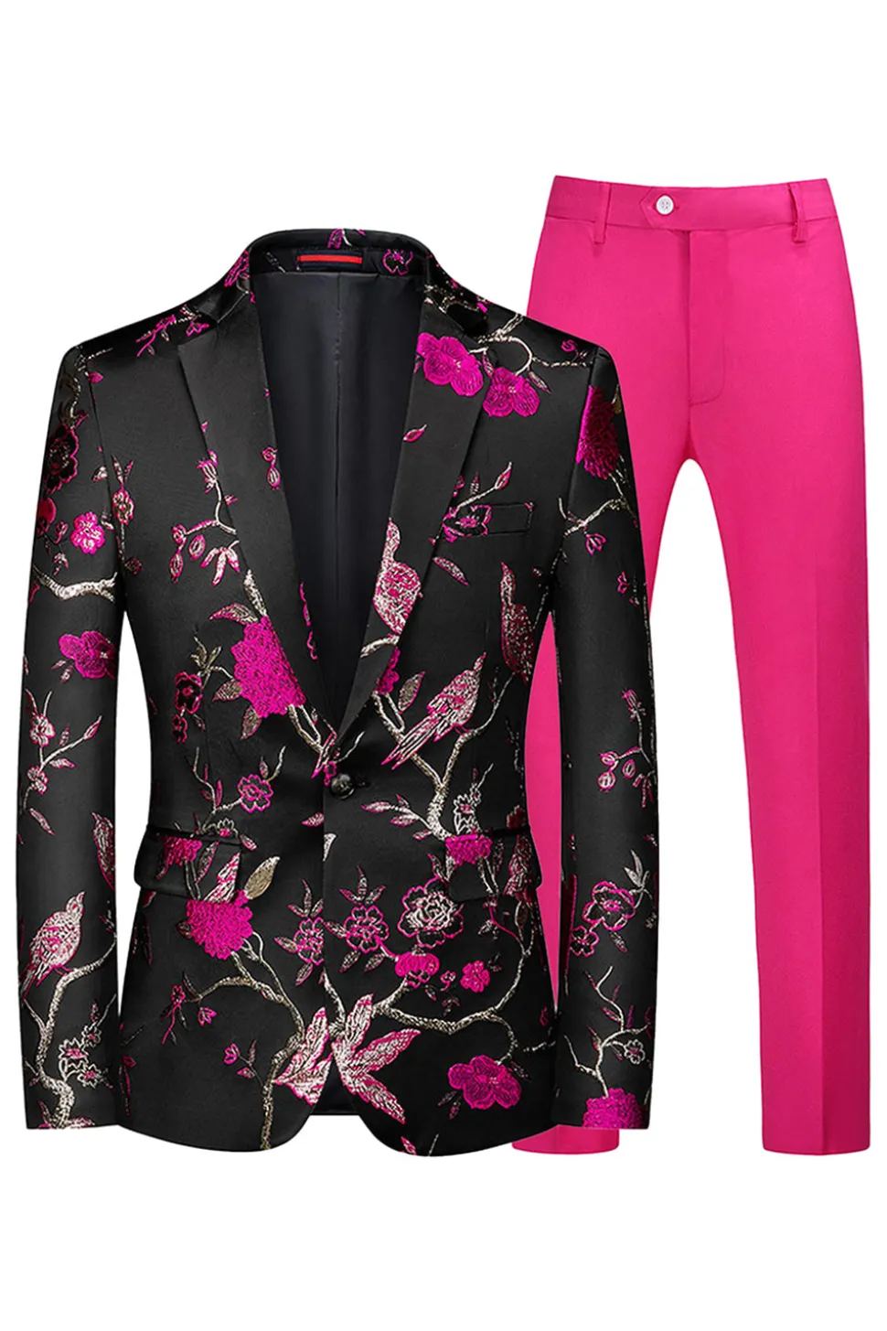 Azul e Preto Notched Lapela Jacquard 2 Peças Homens Prom Suits