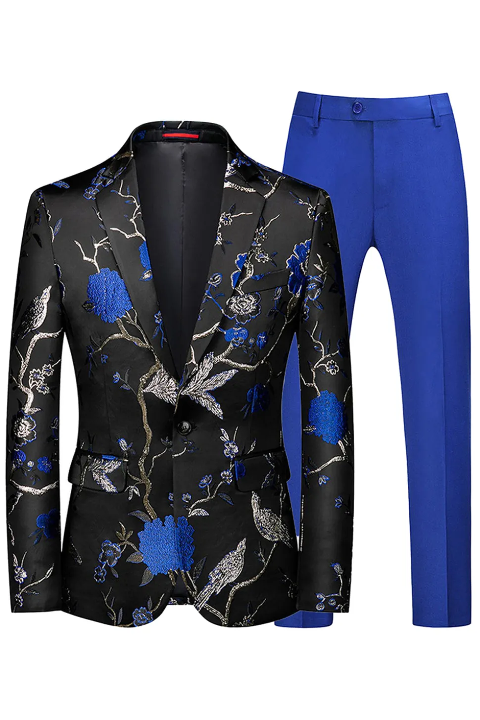 Azul e Preto Notched Lapela Jacquard 2 Peças Homens Prom Suits