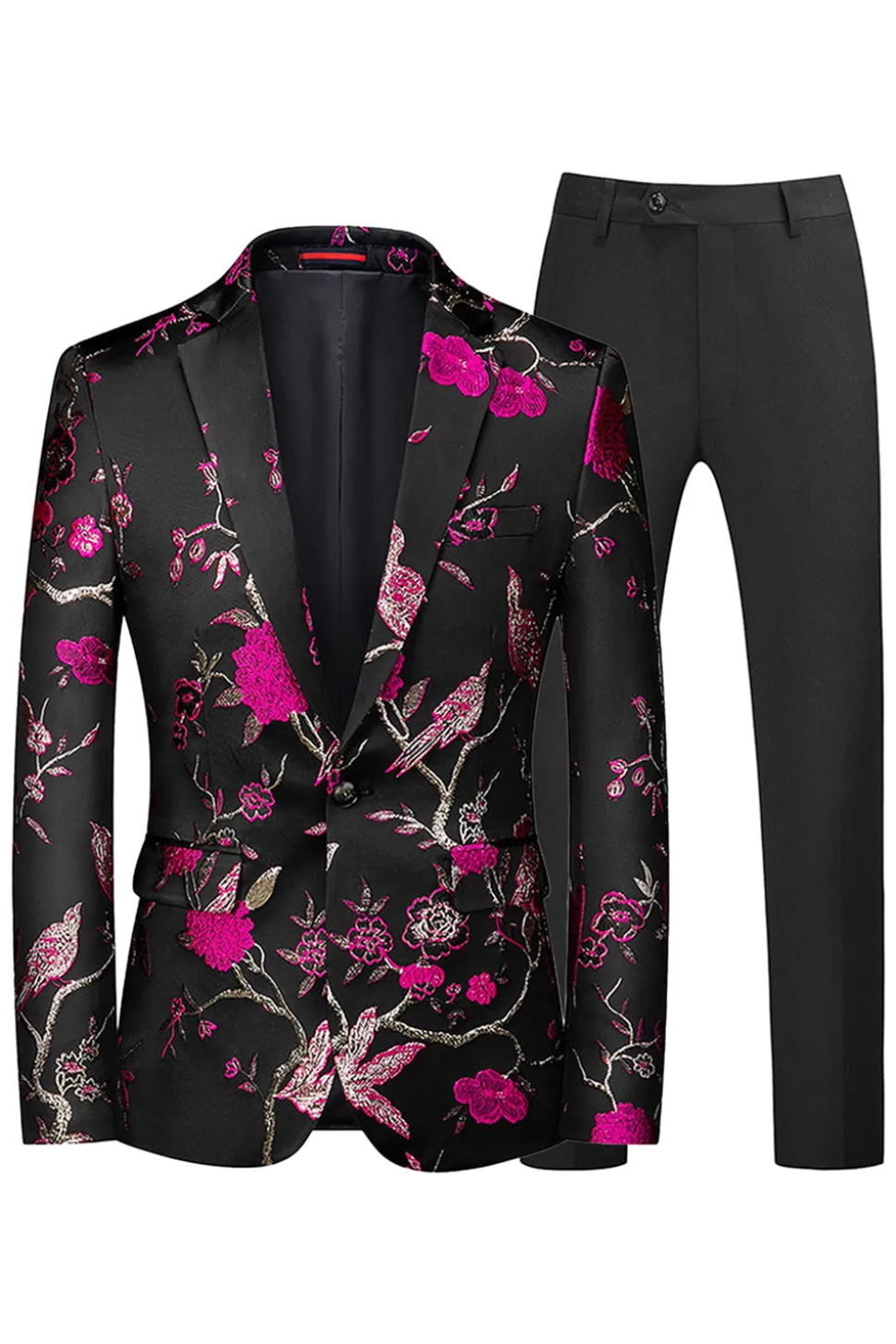 Azul e Preto Notched Lapela Jacquard 2 Peças Homens Prom Suits