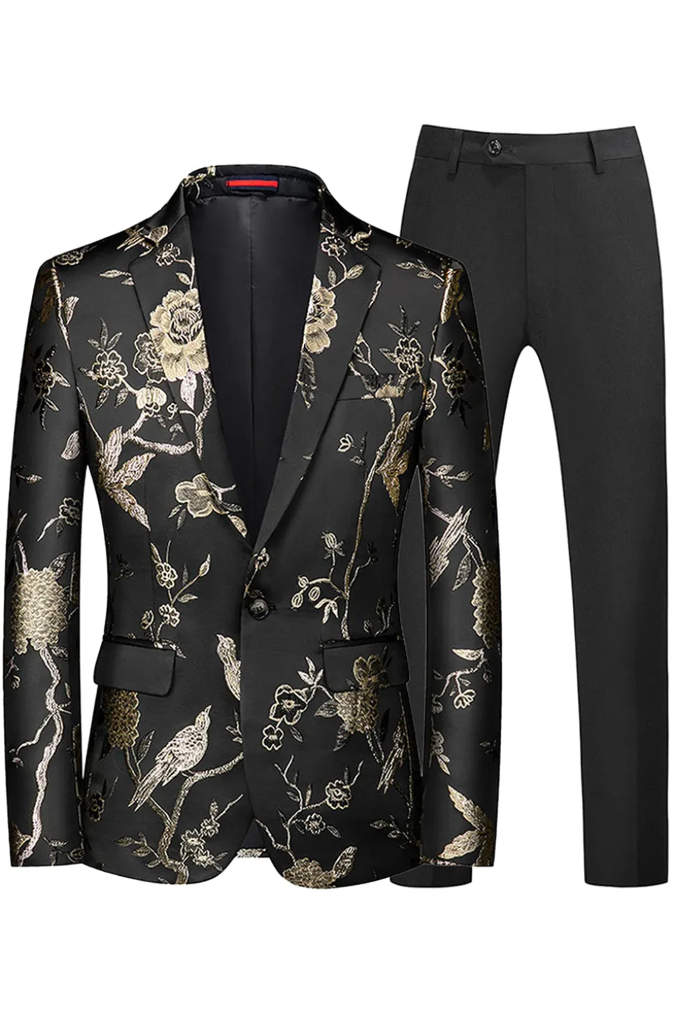 Azul e Preto Notched Lapela Jacquard 2 Peças Homens Prom Suits