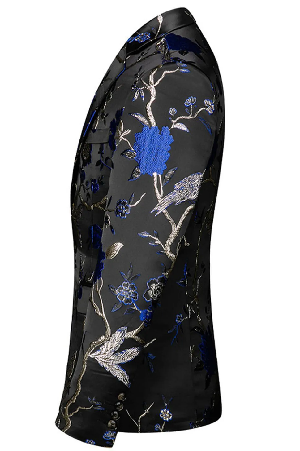 Azul e Preto Notched Lapela Jacquard 2 Peças Homens Prom Suits