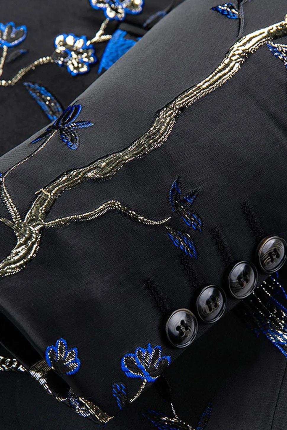 Azul e Preto Notched Lapela Jacquard 2 Peças Homens Prom Suits