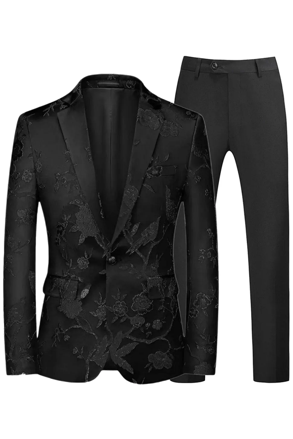 Azul e Preto Notched Lapela Jacquard 2 Peças Homens Prom Suits