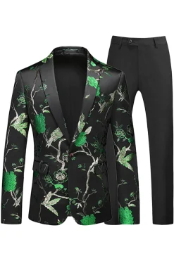 Azul e Preto Notched Lapela Jacquard 2 Peças Homens Prom Suits