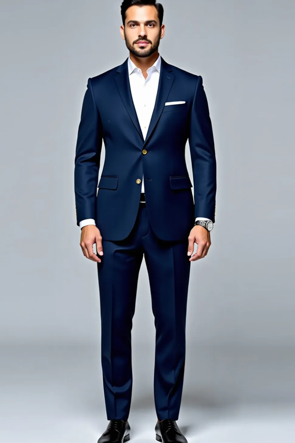 Azul Escuro 2 Peças Mangas Compridas Lapel Slim-Fit Fato Homem