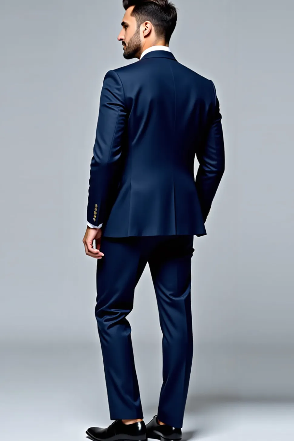Azul Escuro 2 Peças Mangas Compridas Lapel Slim-Fit Fato Homem