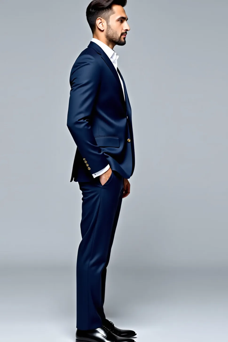 Azul Escuro 2 Peças Mangas Compridas Lapel Slim-Fit Fato Homem
