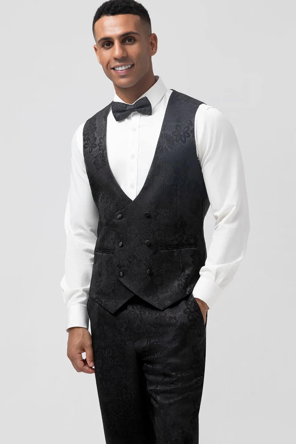 Azul escuro 3 peças pico lapela jacquard um botão homens ternos de baile