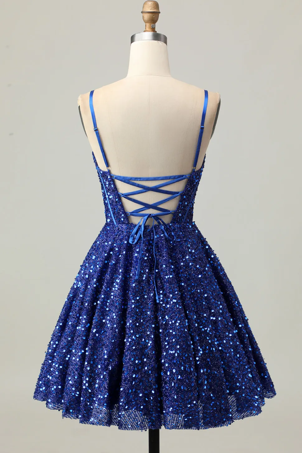 Azul Escuro Brilhante Uma Linha Corset Sequins Homecoming Dress