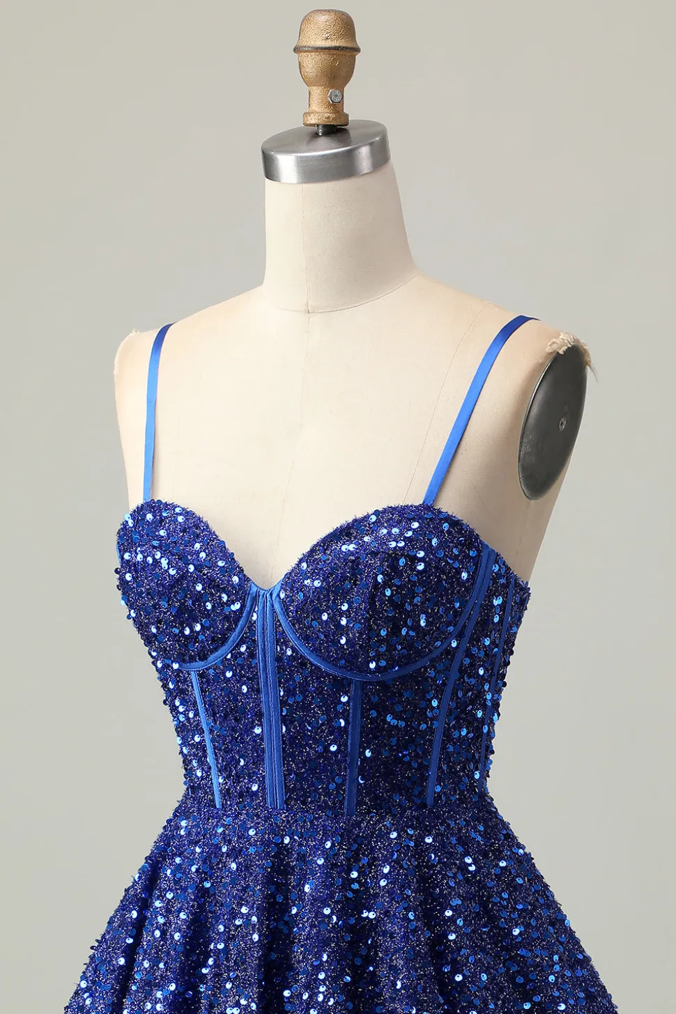 Azul Escuro Brilhante Uma Linha Corset Sequins Homecoming Dress