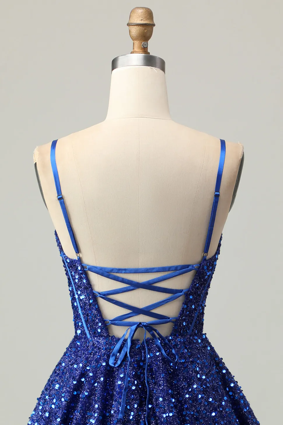 Azul Escuro Brilhante Uma Linha Corset Sequins Homecoming Dress