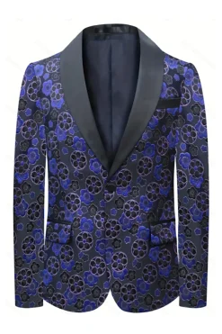 Azul escuro floral estampado xaile lapela 2 peças homens ternos