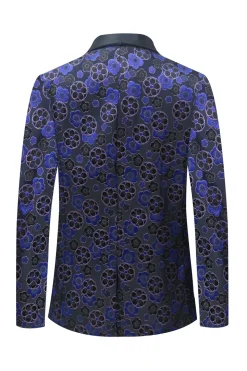 Azul escuro floral estampado xaile lapela 2 peças homens ternos