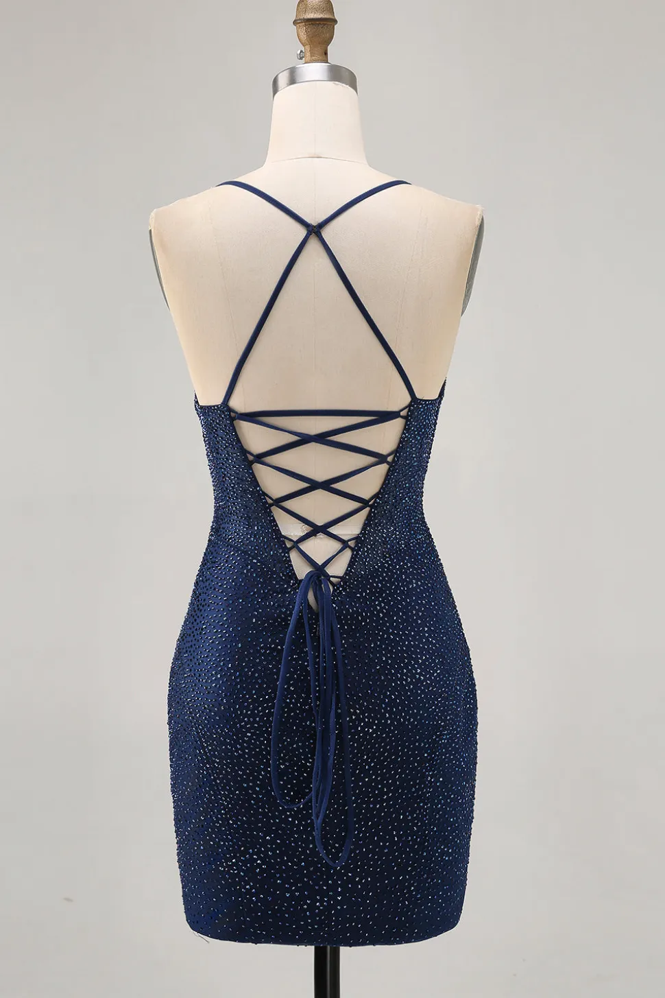 Azul escuro frisado espaguete alças bodycon homecoming vestido