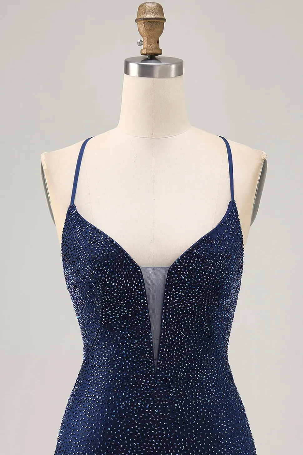 Azul escuro frisado espaguete alças bodycon homecoming vestido