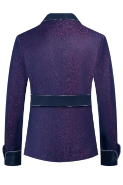 Azul escuro Jacquard xaile lapela 2 peças homens ternos de baile com cinto