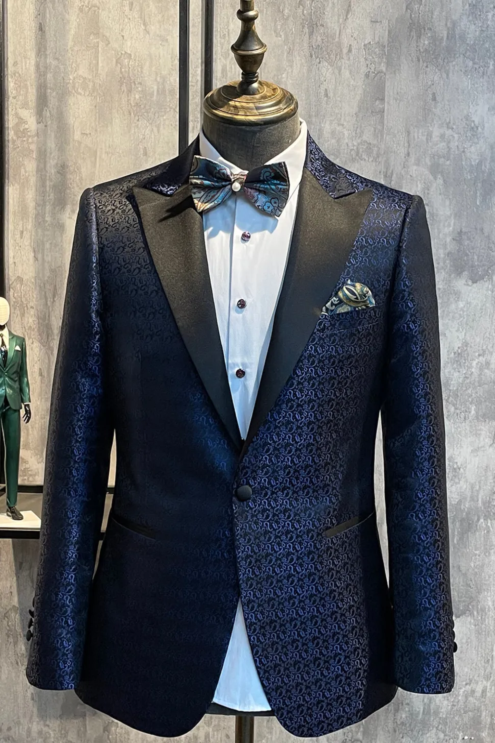 Azul Escuro Lapela de Pico Blazer Masculino