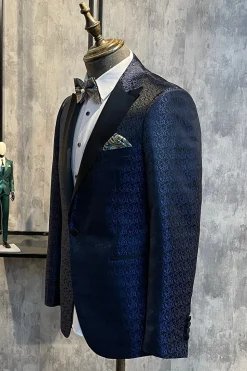 Azul Escuro Lapela de Pico Blazer Masculino