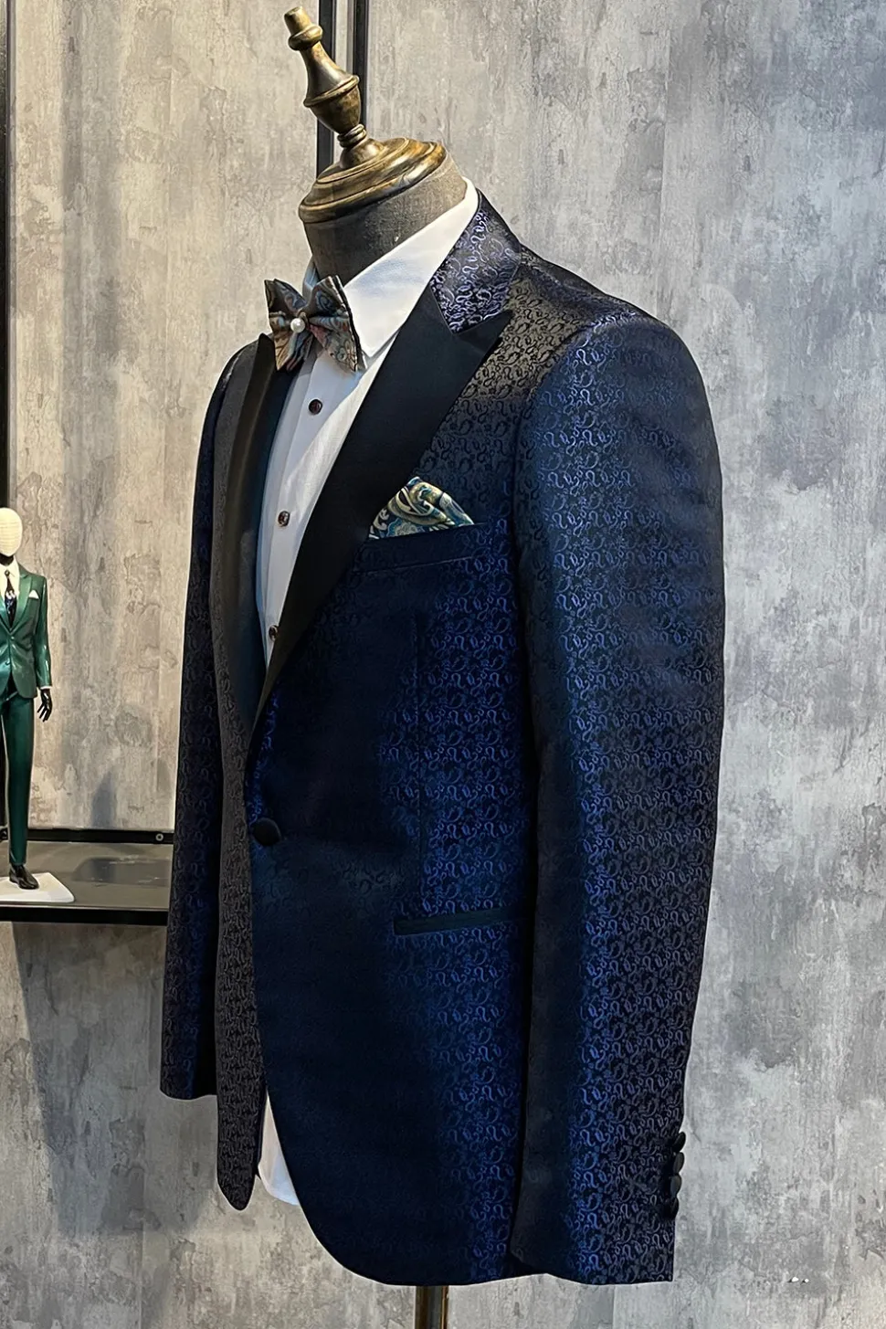 Azul Escuro Lapela de Pico Blazer Masculino