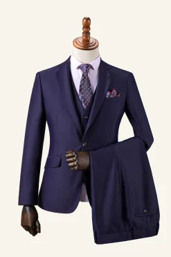 Azul Escuro Lapela Entalhada 3 Peças Terno Masculino