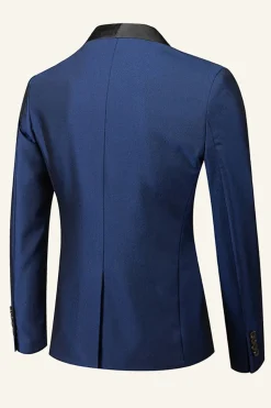 Azul Escuro Lapela Shawl 3 Peças Fato Masculino