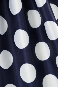 Azul Escuro Pontos de Polka Vestido das Meninas Com Laço