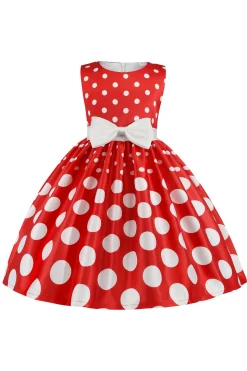 Azul Escuro Pontos de Polka Vestido das Meninas Com Laço