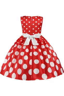 Azul Escuro Pontos de Polka Vestido das Meninas Com Laço