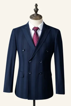 Azul Escuro Terno Masculino Duplo Peito 3 Peças