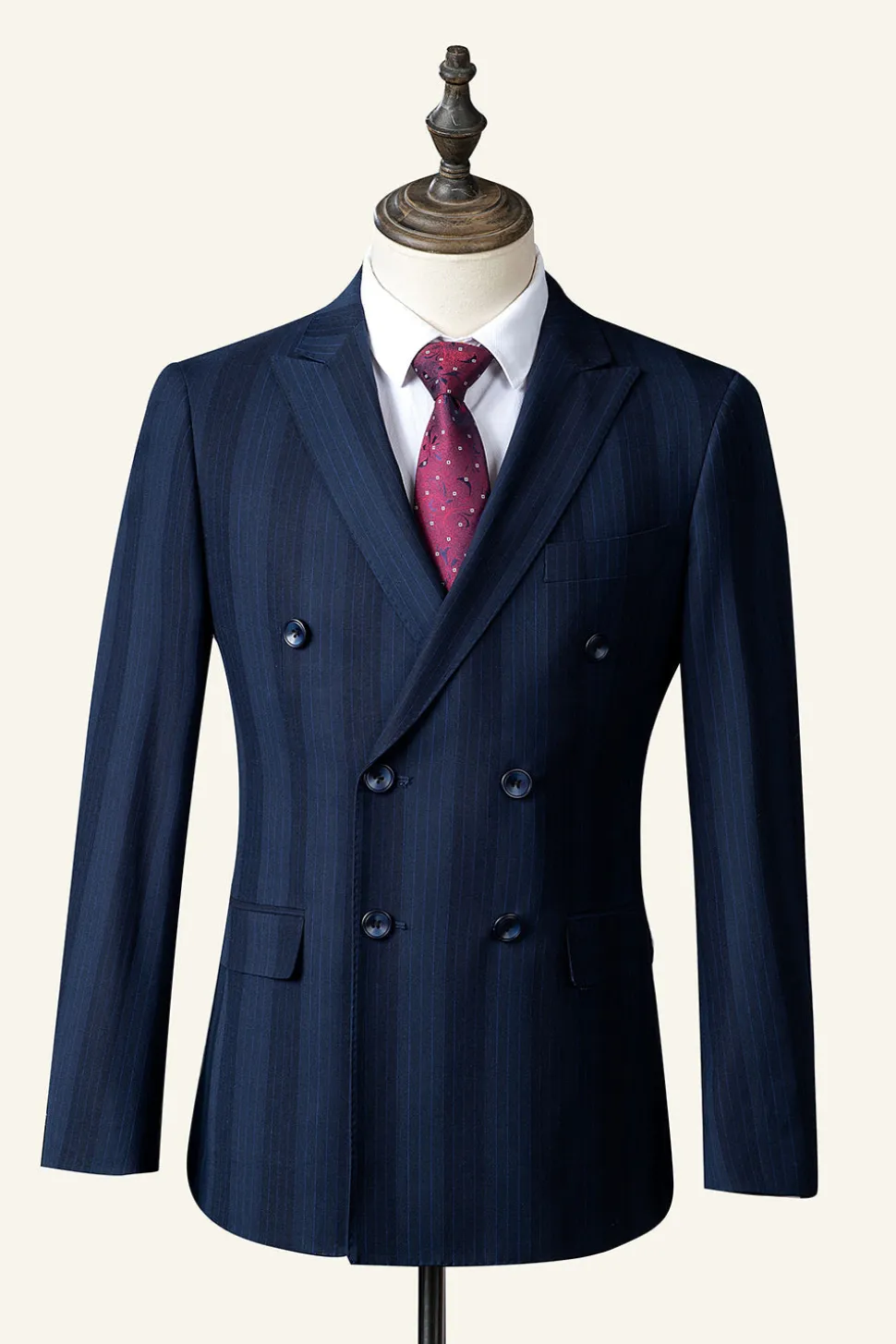 Azul Escuro Terno Masculino Duplo Peito 3 Peças