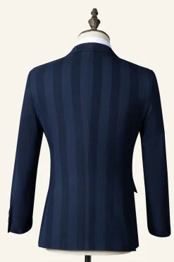 Azul Escuro Terno Masculino Duplo Peito 3 Peças