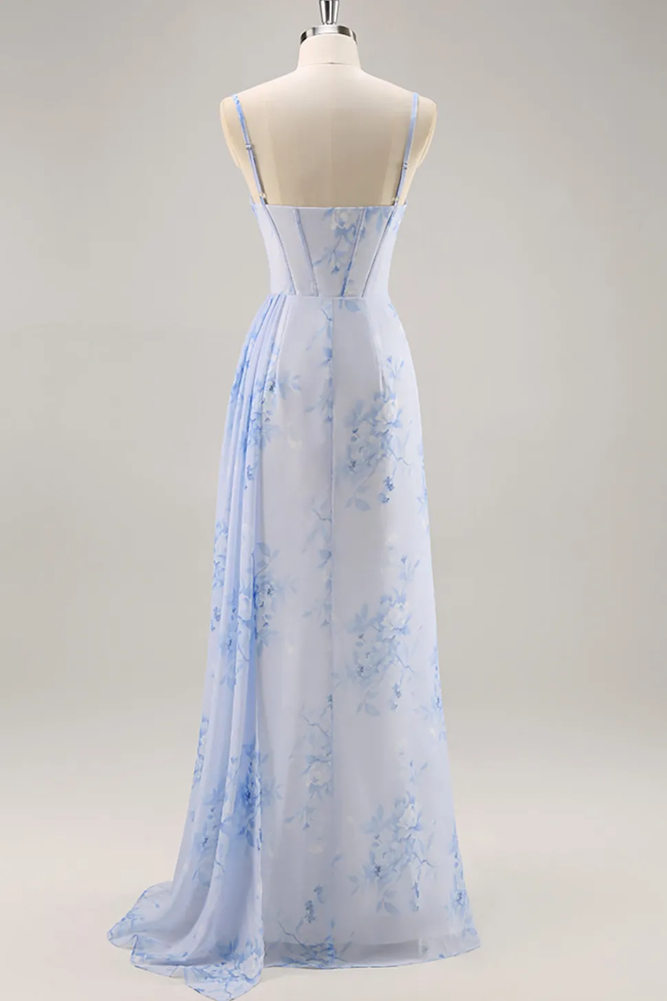 Azul Flores Bainha Longos Vestido Para Casamento Convidada com Fenda