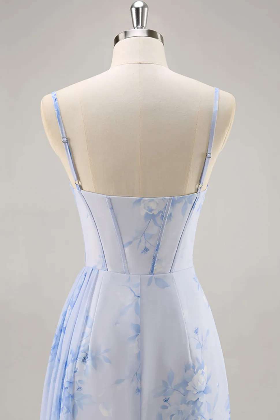 Azul Flores Bainha Longos Vestido Para Casamento Convidada com Fenda
