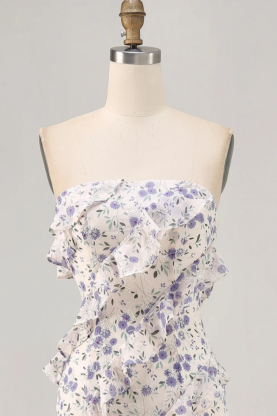 Azul Flores Direto Babados Longos Assimétrico Vestido Para Casamento Convidada