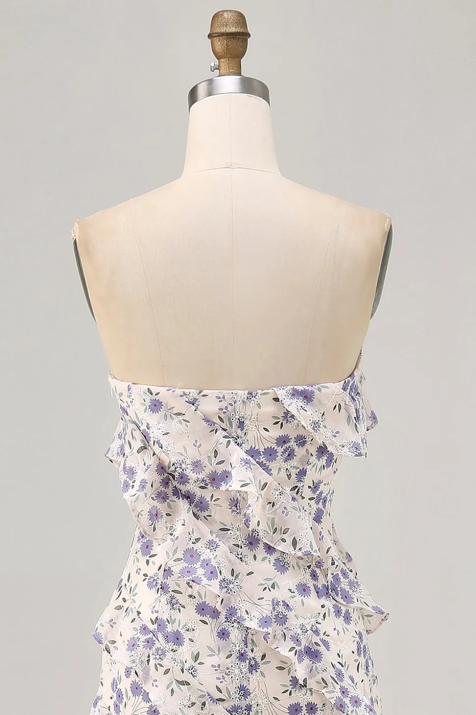 Azul Flores Direto Babados Longos Assimétrico Vestido Para Casamento Convidada