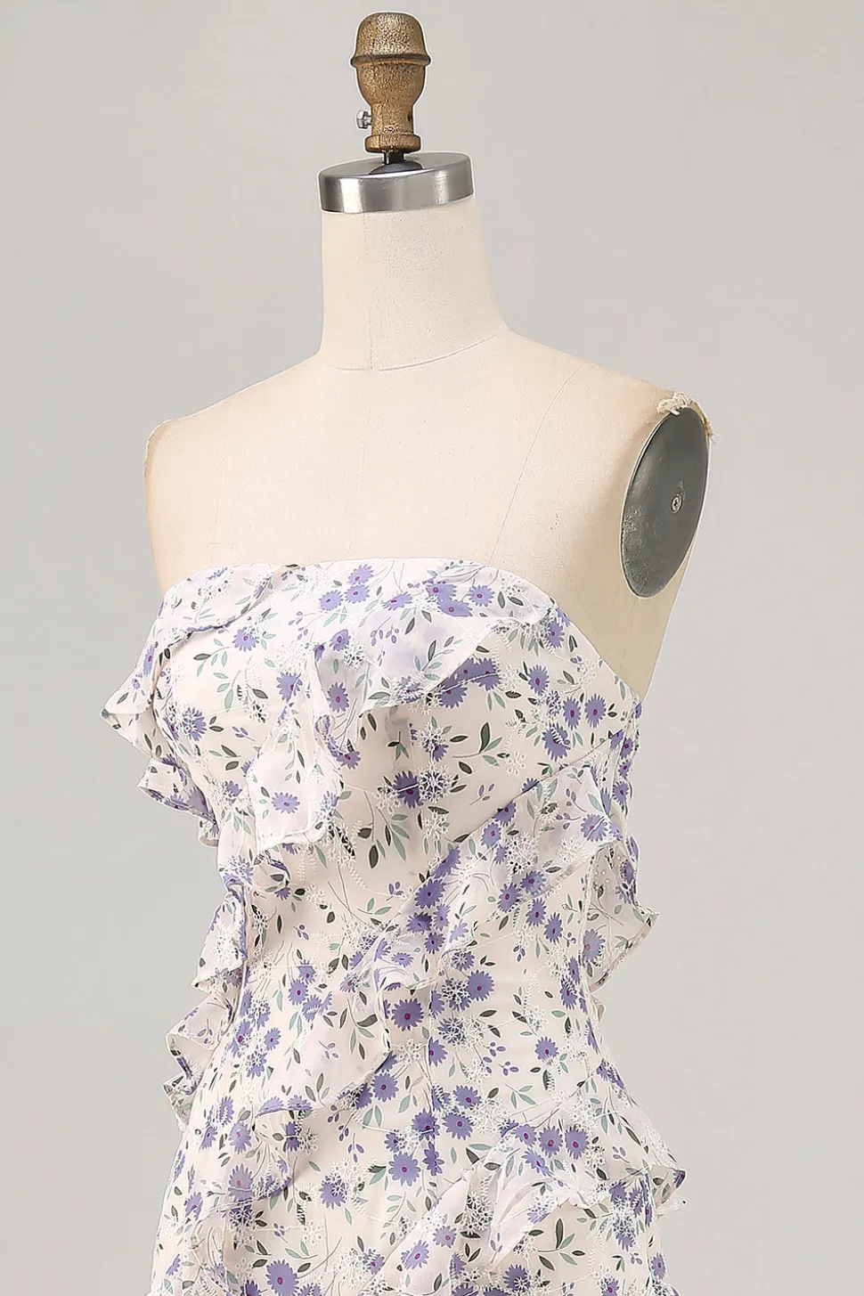Azul Flores Direto Babados Longos Assimétrico Vestido Para Casamento Convidada
