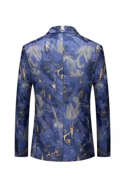 Azul Impresso Um Botão Notched Lapela Fit Blazer Masculino