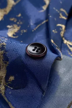 Azul Impresso Um Botão Notched Lapela Fit Blazer Masculino