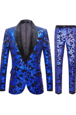 Azul Lantejoulas 2 Peças Terno Para Homem