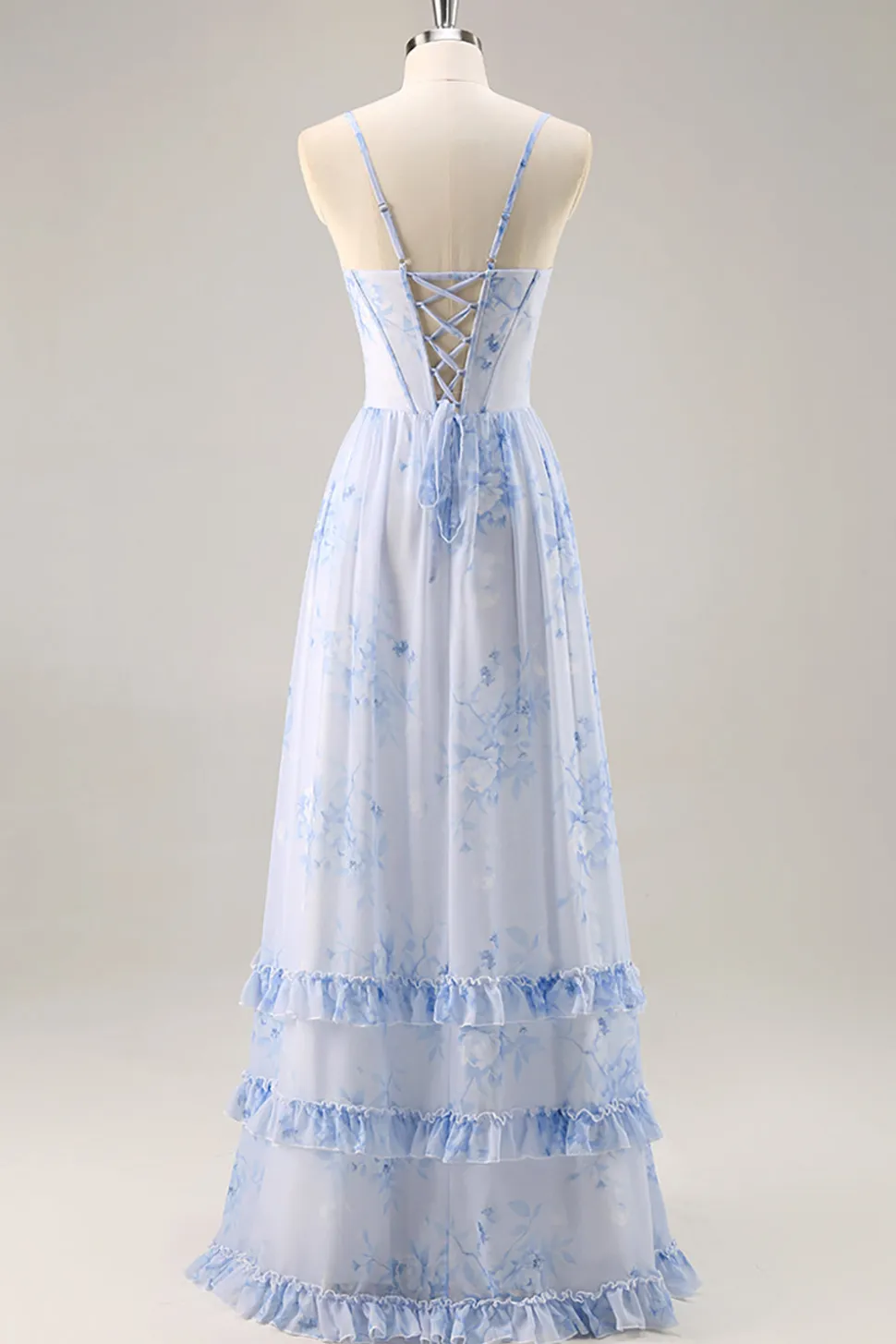 Azul Linha-A Chiffon Longos Vestido Para Casamento Convidada com Fenda