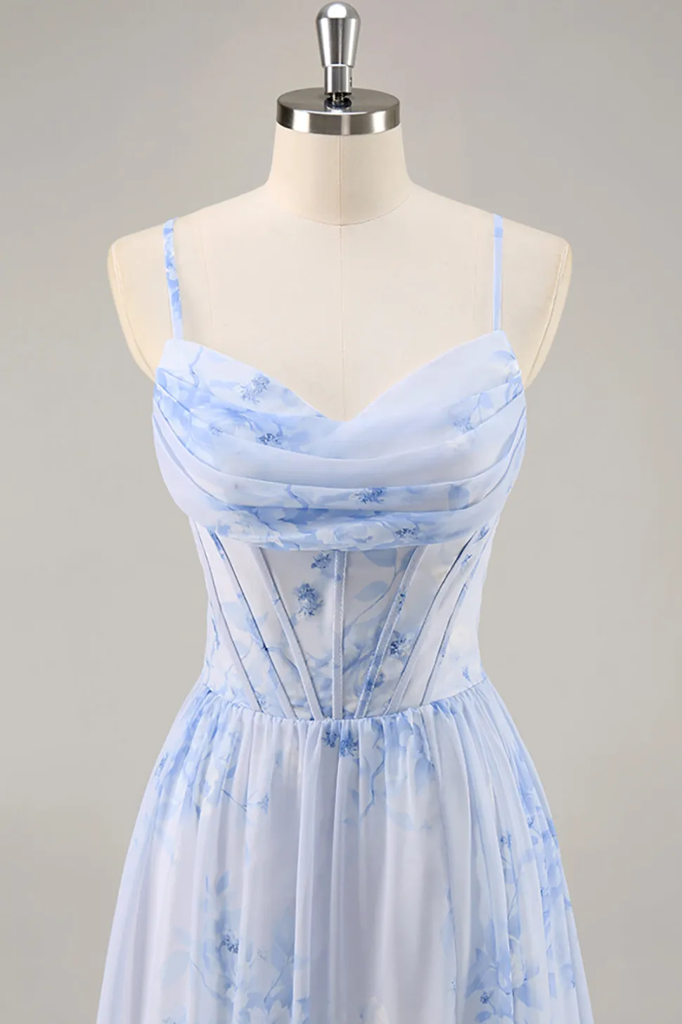 Azul Linha-A Chiffon Longos Vestido Para Casamento Convidada com Fenda