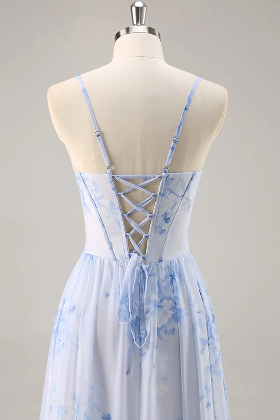 Azul Linha-A Chiffon Longos Vestido Para Casamento Convidada com Fenda