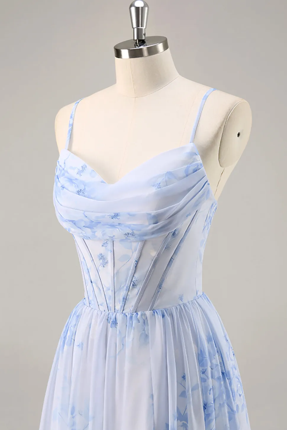 Azul Linha-A Chiffon Longos Vestido Para Casamento Convidada com Fenda