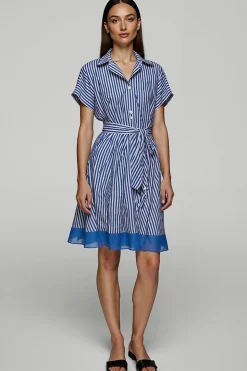 Azul Linha-A Chiffon Mangas Curtas Mini Vestido Trabalho