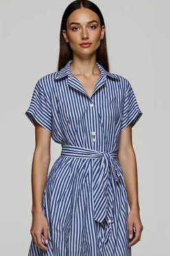 Azul Linha-A Chiffon Mangas Curtas Mini Vestido Trabalho