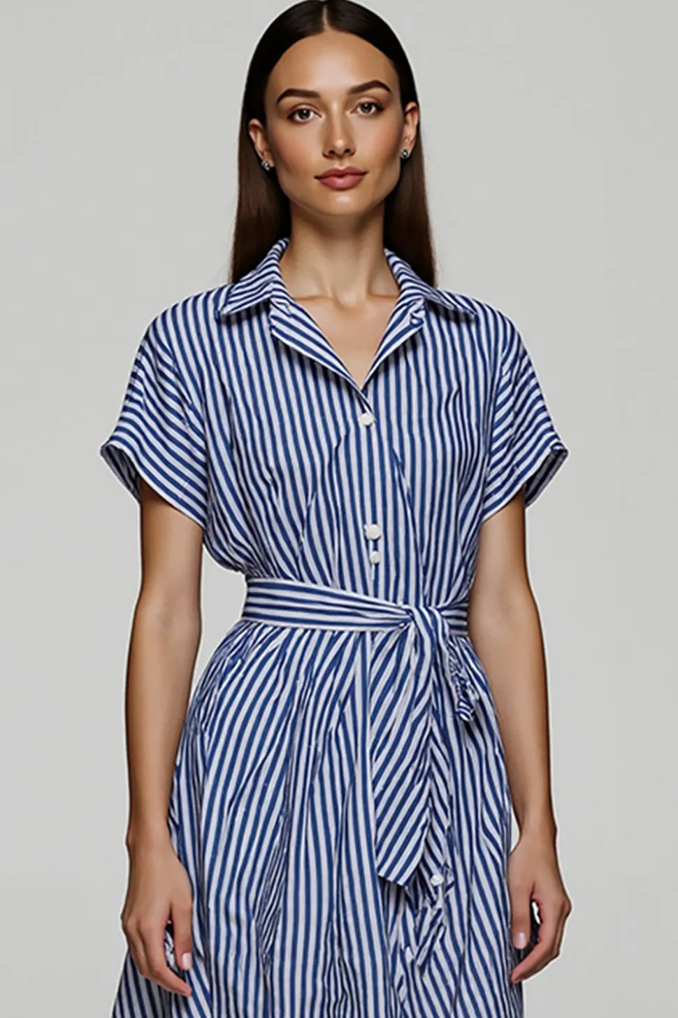 Azul Linha-A Chiffon Mangas Curtas Mini Vestido Trabalho