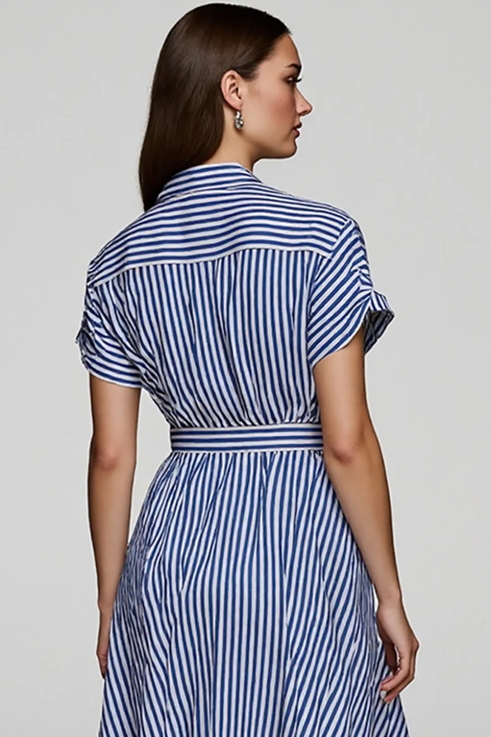 Azul Linha-A Chiffon Mangas Curtas Mini Vestido Trabalho