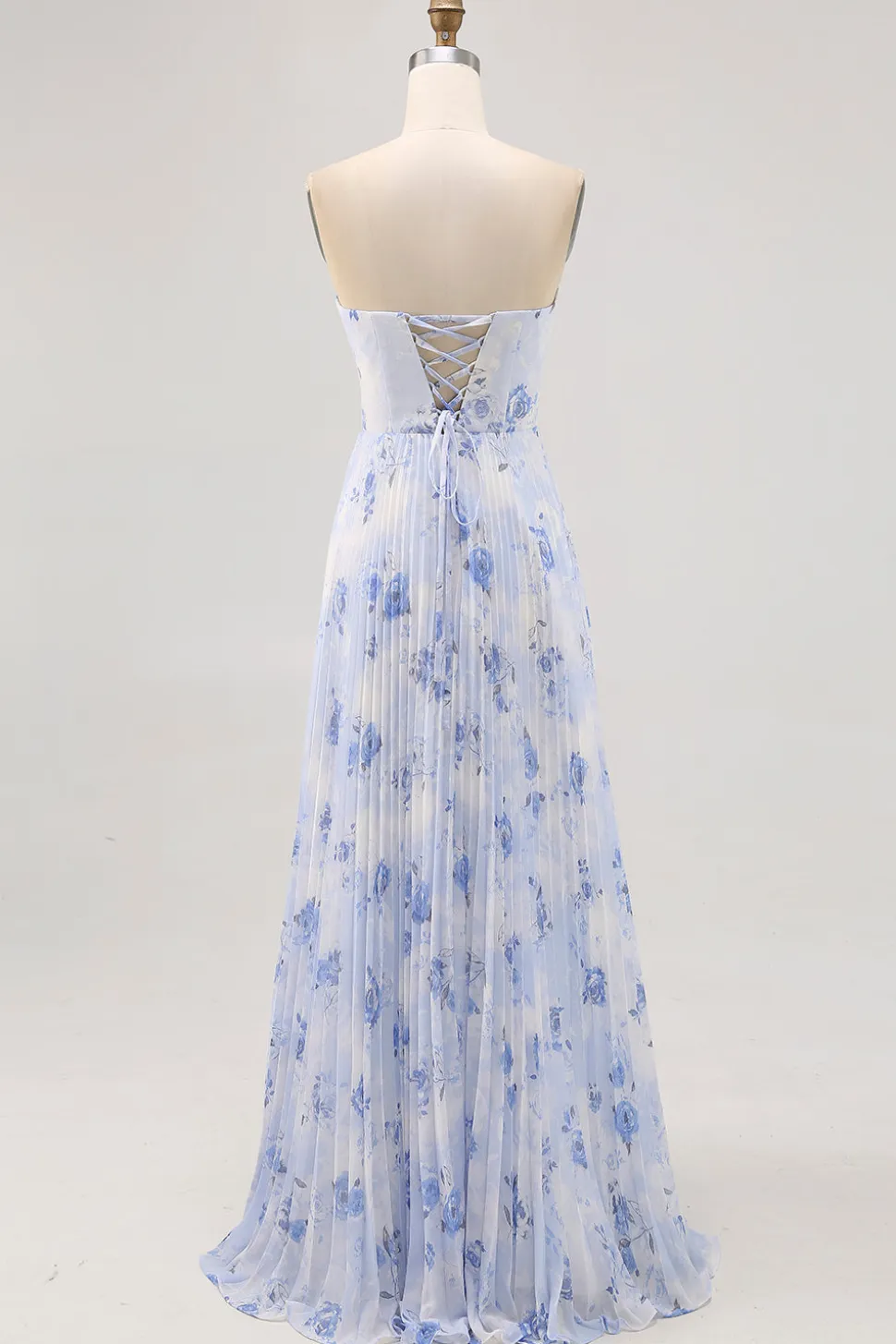 Azul Linha-A Direto Flores Chiffon Longos Vestido Para Casamento Convidada